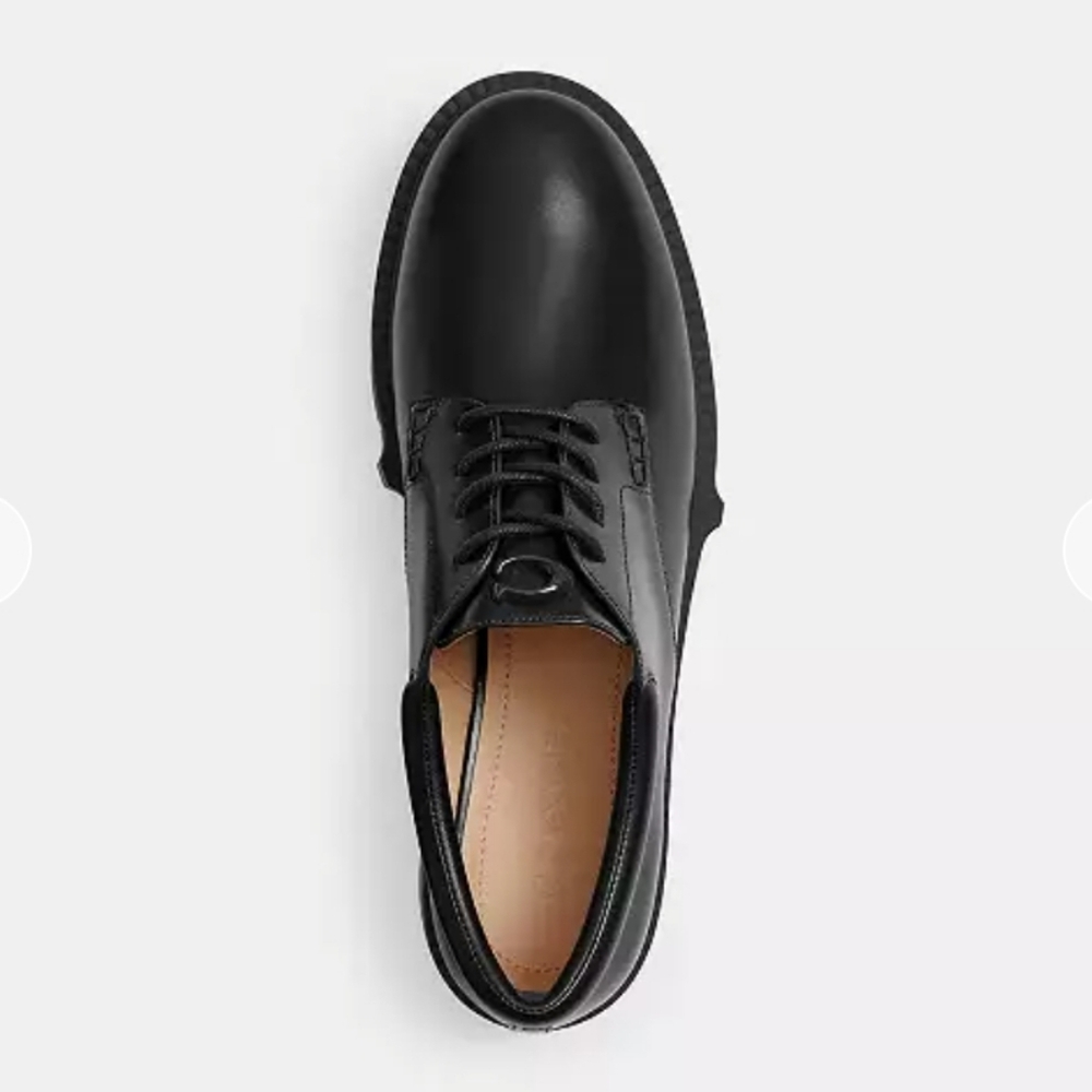 COACH Black Leather Lyla Derby Platform Oxford Tie Shoe NIB
